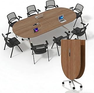 8FT Conference Table with Power Outlets ＆ Wireless Charging, Folding Con...