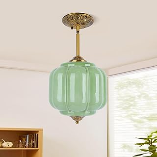 9in Green Milk Glass Ceiling Light, LED Bulb Included, Vintage Schoolhou...