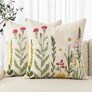 AVOIN colorlife Spring Summer Floral Daisy Embroidered Throw Pillow Cove...
