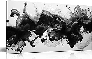 Abstract Black Wall Art for Living Room, Neutral Black and White Canvas ...