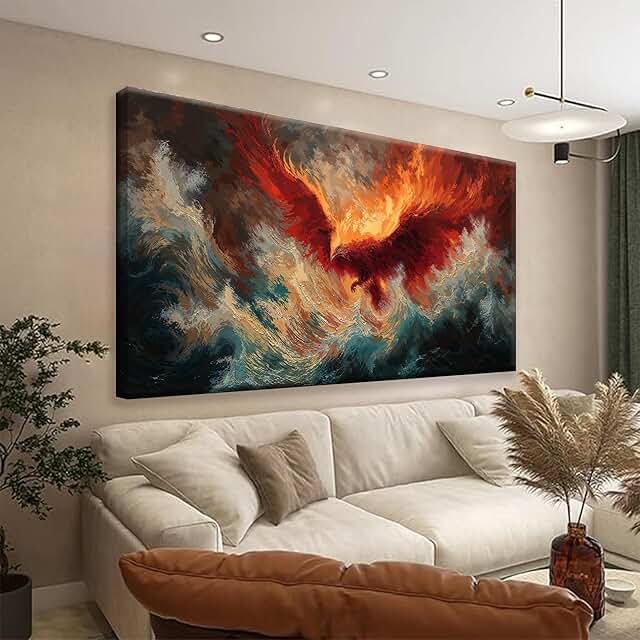 Abstract Wall Art Decor Red Retro Fire Phoenix Art Prints Abstract Artwo...