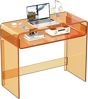 Acrylic Office Desk, Modern Laptop Writing Study Table with Open Storage...