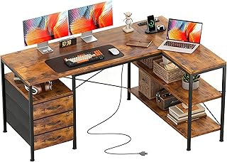 Alpen L Shaped Computer Desk, 47 Inch Corner Desk with Drawers and Power...
