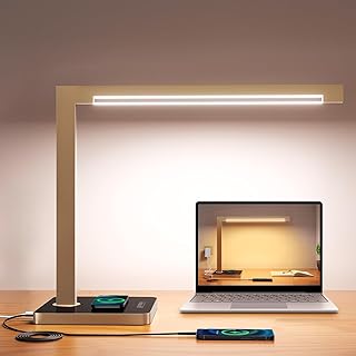 Aluminum LED Desk Lamp with Charging Station, Large 15W Table Lamp with ...
