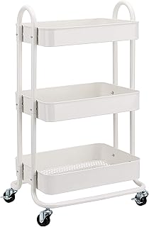 Amazon Basics 3-Tier Rolling Utility Cart, Storage Organizer, Lockable W...