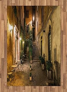 Ambesonne Italian Area Rug, Old Courtyard Rome Italy Cafe Chairs City Hi...