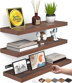 BAYKA Floating Shelves for Wall, Set of 3, Wall Mounted Rustic Wood Shel...