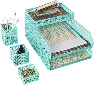BLU MONACO | Aqua Desk Organizer Set for Women 6 Piece | Mail Sorter Org...
