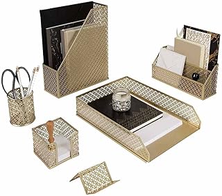 BLU MONACO | Gold Desk Organizer Set with Mail Sorter, Sticky Note Holde...