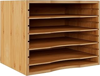 Bamjoy Bamboo 5 Tier Desktop Organizer, Paper Organizer Mail Sorter, Fil...