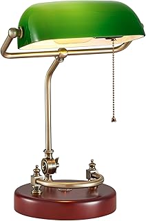Bankers Lamp, Traditional Green Desk Lamp with Solid Birch Wood Base, Gr...