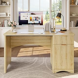 Bestier 47 inch Fluted Computer Desk with Drawer, Office Desk with File ...