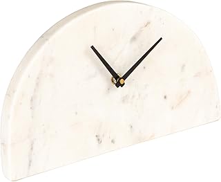 Bloomingville Decorative Half Moon Marble Mantel Clock, White and Black