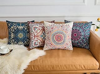Boho Throw Pillow Covers 18X18 Inch Set of 4 Bohemian Soft Velvet Couch ...