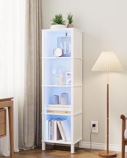 Bookshelf with LED Lights, Modern 4-Tier Bookcase, Open Storage Book She...