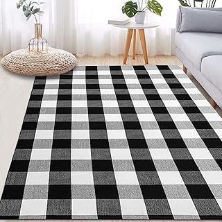 Buffalo Plaid Rug 4' x 6' Black and White Area Rugs Large Buffalo Check ...