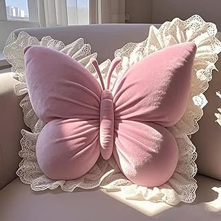 Butterfly Pillow with Lace Trim, Butterfly Shaped Decorative Throw Pillo...