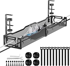 Cable Management, 25'' Cable Management Under Desk No Drill, Metal Cord ...