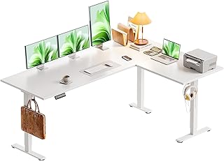 Casaottima 63 Inch Electric L-Shaped Standing Desk, Reversible Corner De...