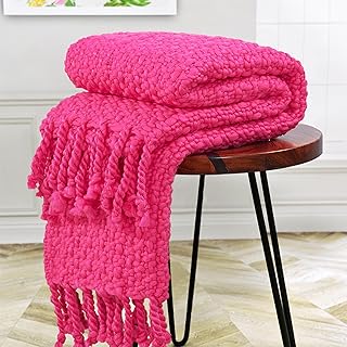Chunky Knit Throw Blanket with Braided Tassels 50