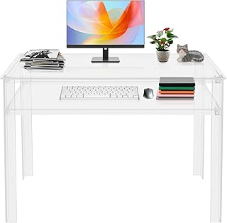 Clear Acrylic Desk 2-Tier, Modern Home Office Computer Desk Writing Tabl...