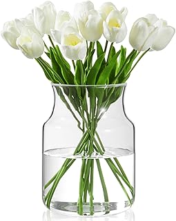 Clear Glass Vase, Large Flower Vase, 8-inch Glass Flower Vase for Plants...