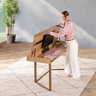 Convertible Desk, Simple Modern Home Office Desk with Storage, Folding D...