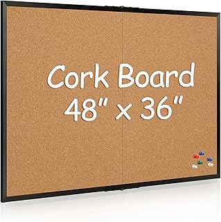Cork Board Bulletin Board 36 x 48, Black Wood Framed 4x3 Corkboard, Fold...