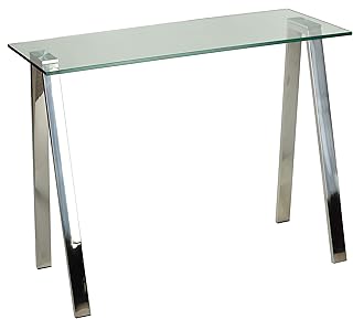 Cortesi Home Trixie Glass Top Desk/Console Table with Stainless Steel Fr...