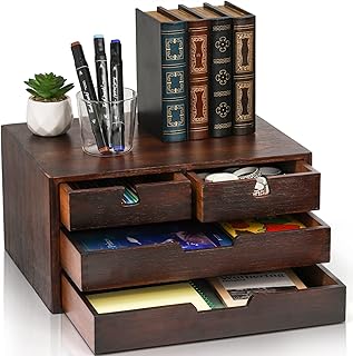 DEAYOU Bamboo Desk Organizer, 100% Natural Bamboo Desktop Drawer Organiz...