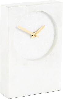 Deco 79 Marble Minimalistic Rectangular Clock with Recessed Numberless C...