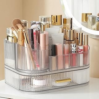 Delamu Makeup Organizer for Vanity with Stackable Drawers, 360 Rotating ...