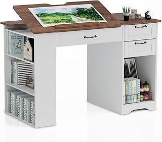 Drafting Table with Storage Cabinet & Drawers, Adjustable Drawing Table ...