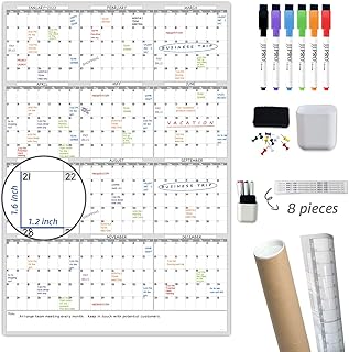 Dry Erase Wall Calendar - 38x26 Inches - Blank Undated Yearly Calendar -...
