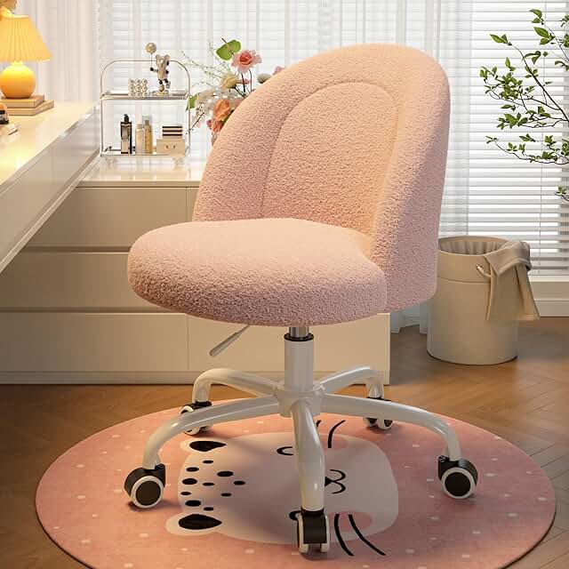 DurayLoly Vanity Chair with Wheels, Cute Desk Chair with Back, Armless O...