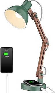ELYONA LED Desk Lamp with Wireless Charger, Sapele Wood Reading Light wi...