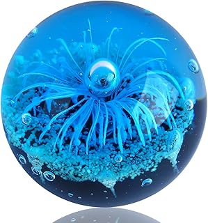 EUSTUMA Blue Hand Blown Glass Anemones Sculpture, 3.15x3.15x3.15 inches,...
