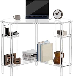 Eglaf Acrylic Triangle Corner Desk - 90-Degrees, 28.5 x 28.5 inches, Hom...