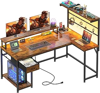 EnHomee 53 inch L Shaped Desk with Shelf & Drawer,Reversible Corner Comp...