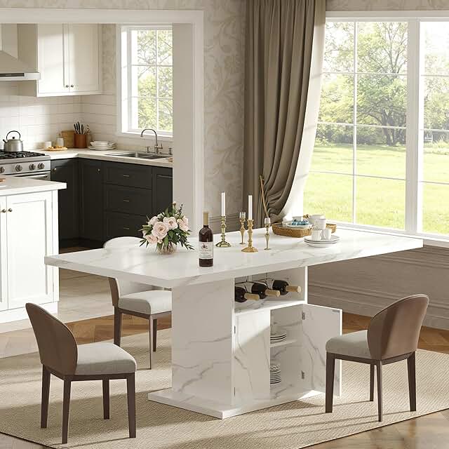 Extendable Dining Table for 4-6, 47-63 Inch Rectangle Kitchen Dining Tab...