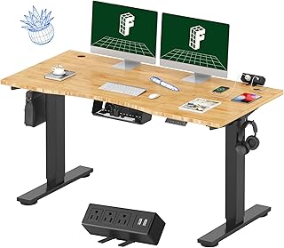 FLEXISPOT EN2 Bamboo Standing Desk with Clamp Power Strip, 55 x 28 Elect...