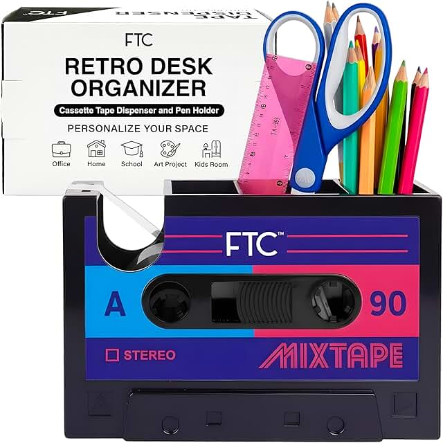 FTC Cassette Tape Dispenser – Retro Desk Organizer, Pen Holder & Novelty...