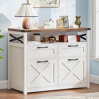 Farmhouse 4 Drawer File Cabinet with Open Storage Shelf, Lateral Filing ...