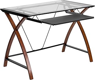 Flash Furniture Jude Tempered Glass Computer Desk with Pull-Out Keyboard...