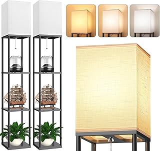 Floor Lamp with Shelves for Living Room 2 Pack, Shelf Floor Lamp with 3 ...