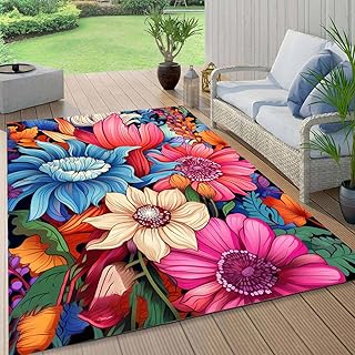 Floral Outdoor Rug Vibrant Waterproof Non Slip Patio Rugs for Balcony Ga...