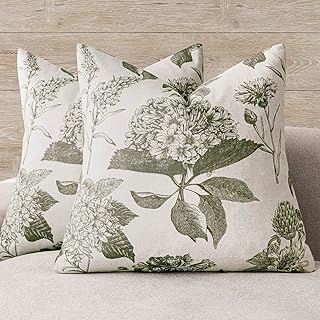Foindtower Set of 2 Linen Floral Vintage Throw Pillow Covers Neutral Acc...