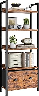 Furologee 5-Tier Bookshelf, Tall Bookcase with 2 Storage Drawers, Indust...