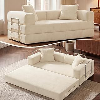 GRUSIGN 78 Inch Convertible Sofa Bed, 5-in-1 Futon Sofa Bed Pull Out Cou...