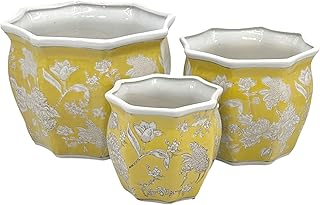 Galt International Yellow & White Round Fluted Floral Porcelain Ceramic ...